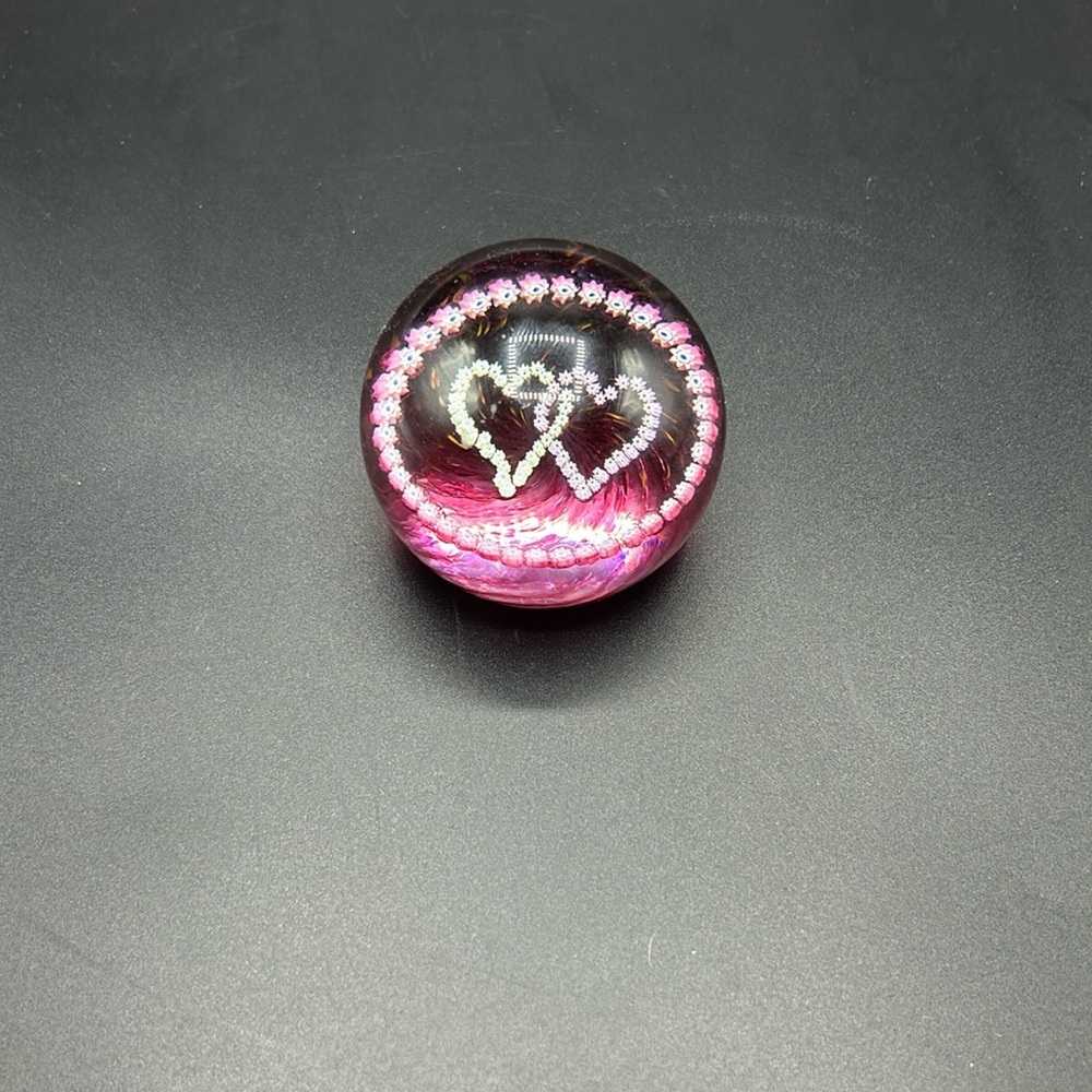 Caithness Luckenbooth Pink Millefiori Hearts Paperweight Signed/Numbered